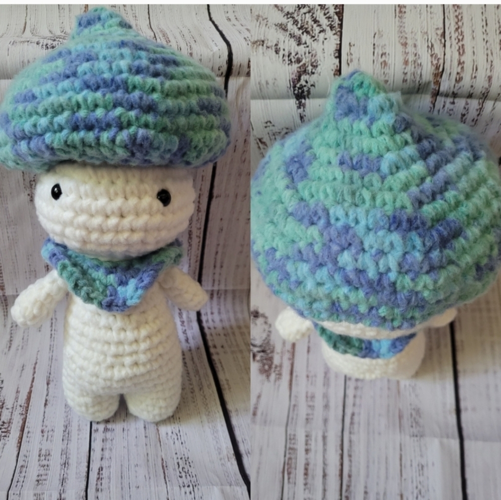 Crochet Blue Chunky Jumbo Mushroom Kid Plush